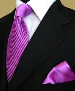 Antonio Ricci Diagonal Pleated Tie With Pocket Square - Lavender