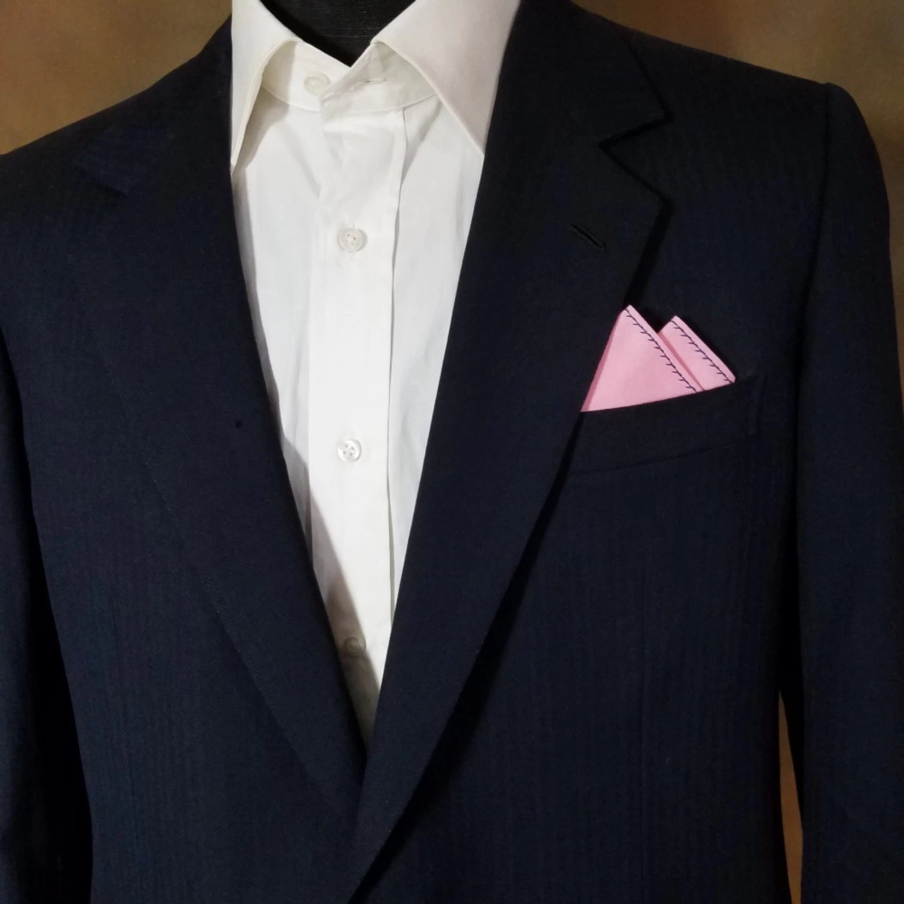 100% Cotton Pre-Folded Pocket Square Handkerchief Insert - Blue On Pink 2 100% Cotton Pre-Folded Pocket Square Handkerchief Insert - Blue On Pink - Image 2