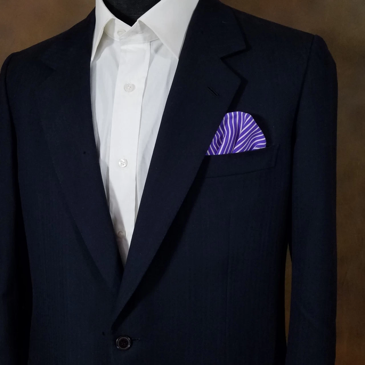 Purple And White Stripe 100% Silk Pre-Folded Pocket Square Insert 2 Purple And White Stripe 100% Silk Pre-Folded Pocket Square Insert - Image 2