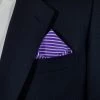 Purple And White Stripe 100% Silk Pre-Folded Point Pocket Square Insert