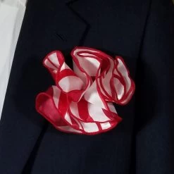 Antonio Ricci 2-in-1 Pouf Round Pocket Square - Red With White Swirl Pattern