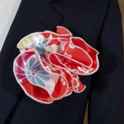 Antonio Ricci 2-in-1 Pouf Round Pocket Square - Red Mod Floral Design
