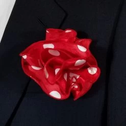 Antonio Ricci 2-in-1 Pouf Round Pocket Square - Red With White Polka Dots