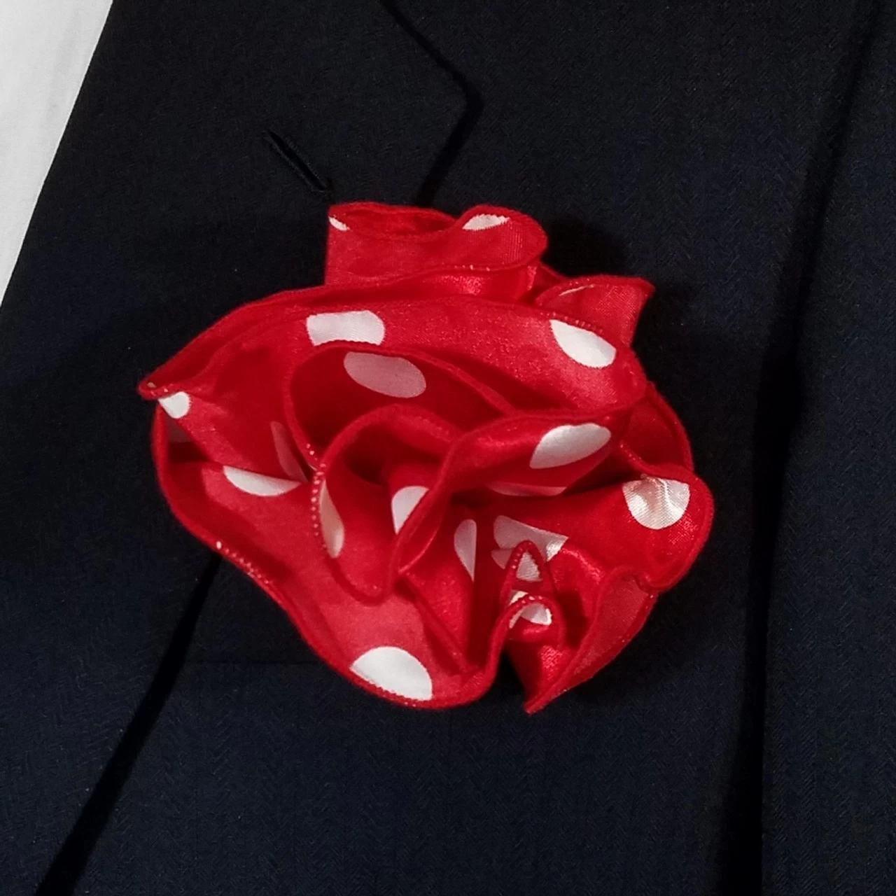 Antonio Ricci 2-in-1 Pouf Round Pocket Square - Red With White Polka Dots 1 Antonio Ricci 2-in-1 Pouf Round Pocket Square - Red With White Polka Dots