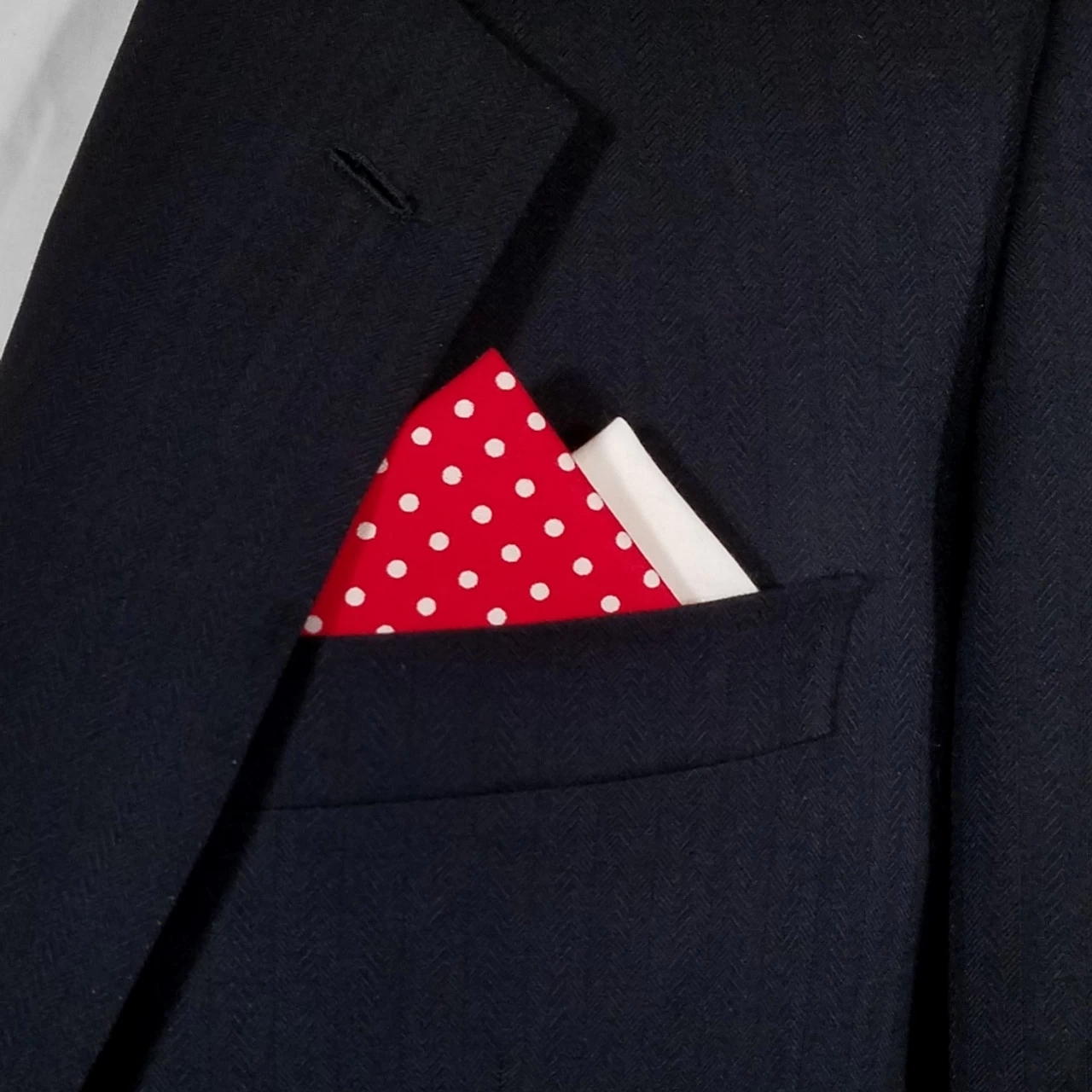 Two-Tone Red Polka Dots With White 100% Cotton Pre-Folded Pocket Square Insert 4 Two-Tone Red Polka Dots With White 100% Cotton Pre-Folded Pocket Square Insert - Image 4