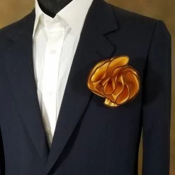 Antonio Ricci 2-in-1 Pouf Round Pocket Square - Brown Trim On Rich Gold -Fashionable Costume Rich Gold Brown 15709.1653411095