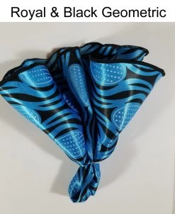 Antonio Ricci 2-in-1 Pouf Round Pocket Square - Royal Blue & Black Geo Pattern -Fashionable Costume Royal Black Geo 4 ebay 09425.1651354212