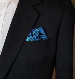 Antonio Ricci 2-in-1 Pouf Round Pocket Square - Royal Blue & Black Geo Pattern -Fashionable Costume Royal Black Geo 5 27550.1651699183