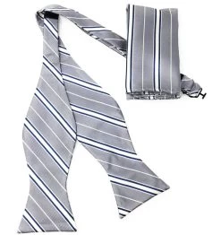 Grey Stripe Self Tie Silk Bow Tie Set