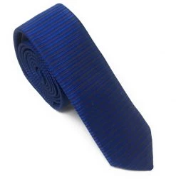 Antonia Horizontal Line Royal 100% Silk Skinny Tie - 2 Inch