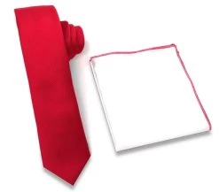 Antonia 100% Silk Tie W/Matching Trimmed Pocket Square - Red