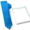 Antonia 100% Silk Tie W/Matching Trimmed Pocket Square - Medium Blue