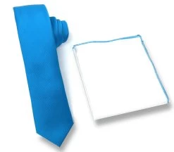 Antonia 100% Silk Tie W/Matching Trimmed Pocket Square - Medium Blue