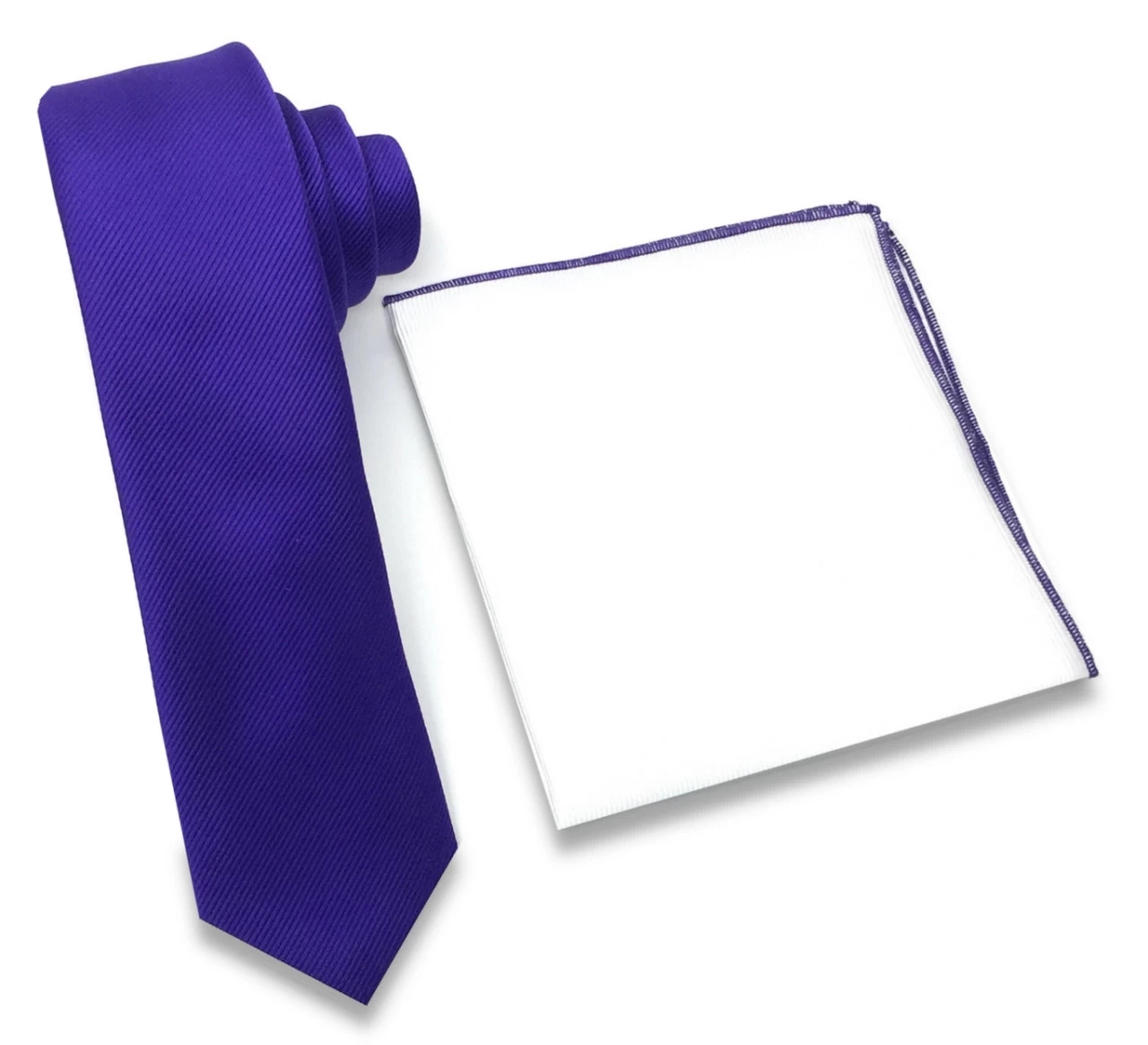 Antonia 100% Silk Tie W/Matching Trimmed Pocket Square - Purple 1 Antonia 100% Silk Tie W/Matching Trimmed Pocket Square - Purple