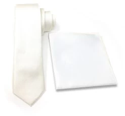 Antonia 100% Silk Tie W/Matching Trimmed Pocket Square - Ivory