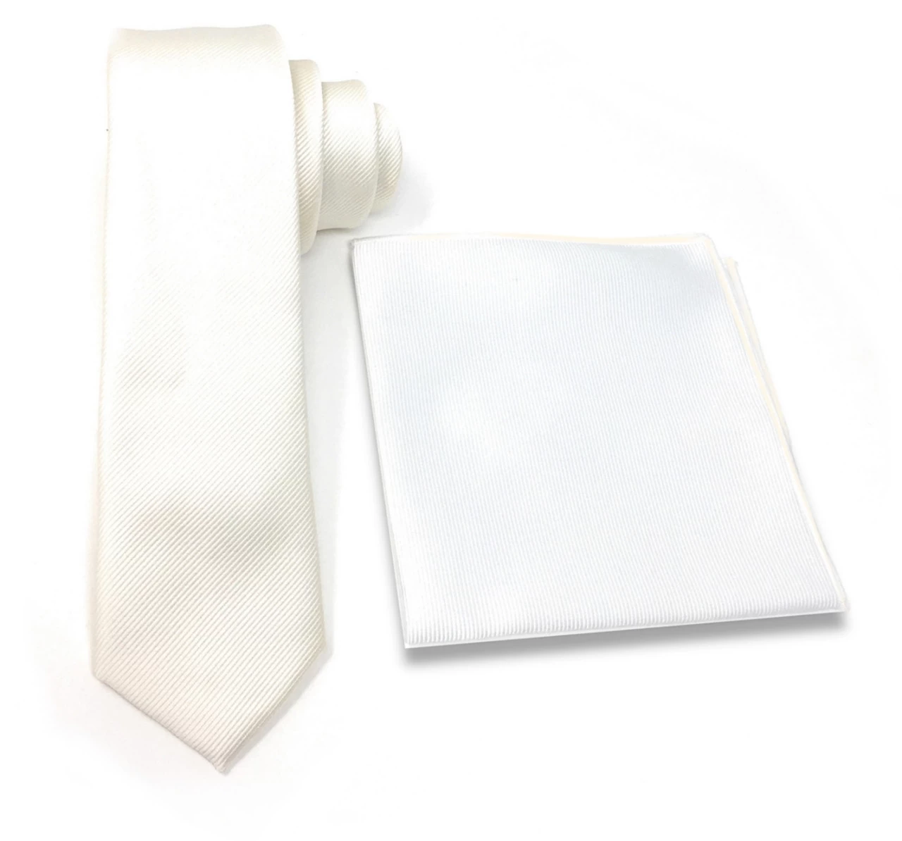 Antonia 100% Silk Tie W/Matching Trimmed Pocket Square - Ivory 1 Antonia 100% Silk Tie W/Matching Trimmed Pocket Square - Ivory