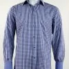 St. Cado Navy & Blue Contrasting Cuff Fashion Sport Shirt - Button Cuff