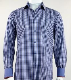 St. Cado Navy & Blue Contrasting Cuff Fashion Sport Shirt - Button Cuff