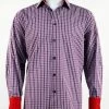 St. Cado Navy & Red Check Contrasting Cuff Fashion Sport Shirt - Button Cuff