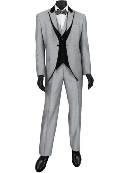 Vinci 3 Piece Fancy Grey And Black Slim Fit Tuxedo Or Suit