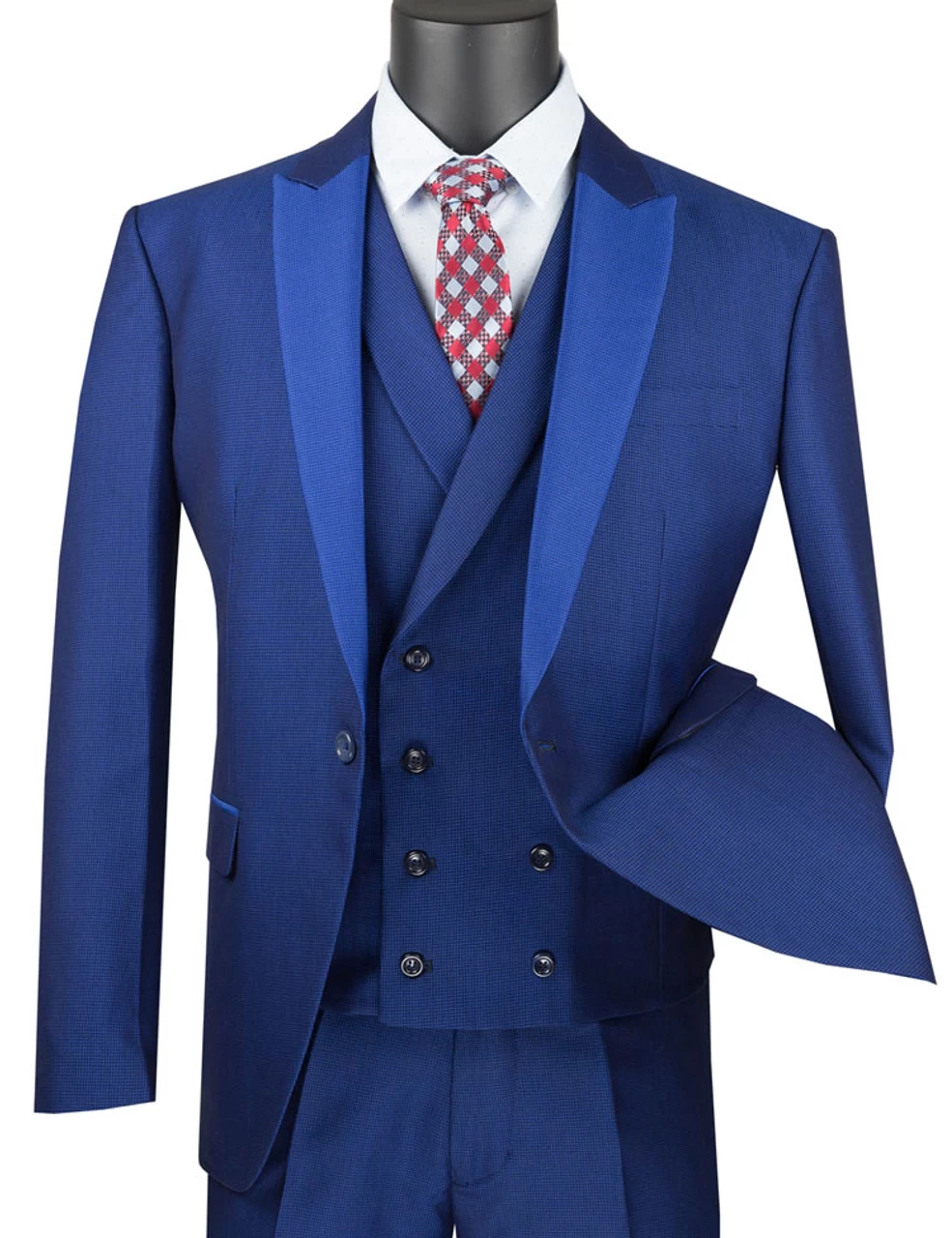 Vinci 3 Piece Fancy Blue Micro Dot Slim Fit Tuxedo Or Suit