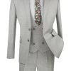 Vinci 2-Button Light Grey Windowpane Suit With Low-Cut Vest - Slim Fit