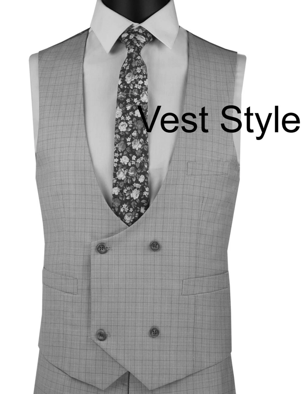 Vinci 2-Button Light Grey Windowpane Suit With Low-Cut Vest - Slim Fit 2 Vinci 2-Button Light Grey Windowpane Suit With Low-Cut Vest - Slim Fit - Image 2