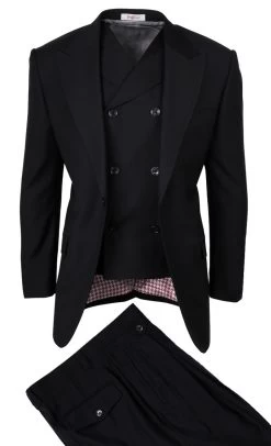 Tiglio Wide Leg Vested Italian Wool Suit - Black