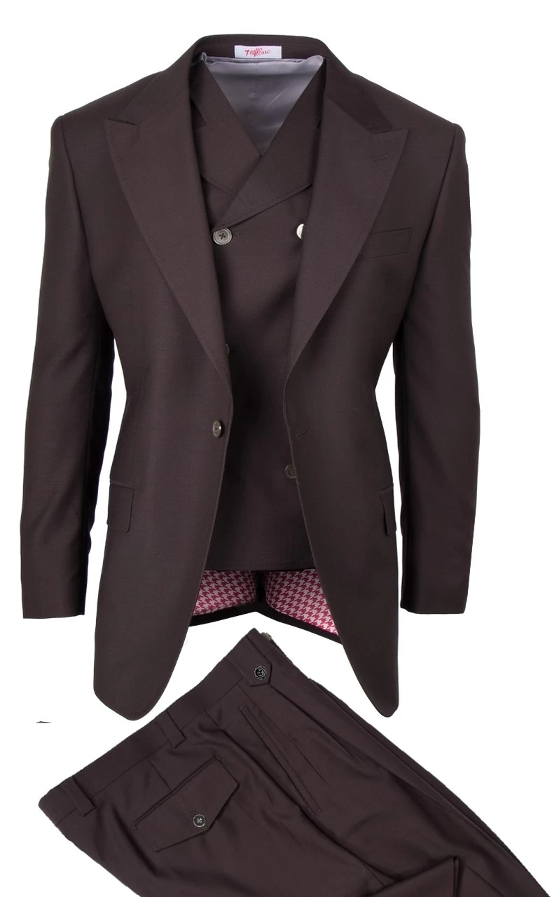 Tiglio Wide Leg Vested Italian Wool Suit - Brown 1 Tiglio Wide Leg Vested Italian Wool Suit - Brown