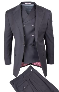 Tiglio Wide Leg Vested Italian Wool Suit - Charcoal