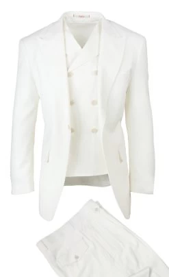 Tiglio Wide Leg Vested Italian Wool Suit - Cream