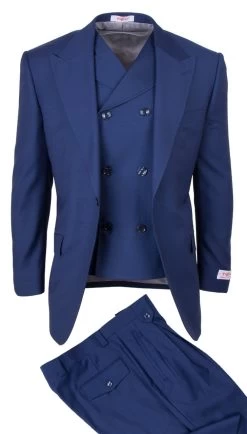Tiglio Wide Leg Vested Italian Wool Suit - French Blue