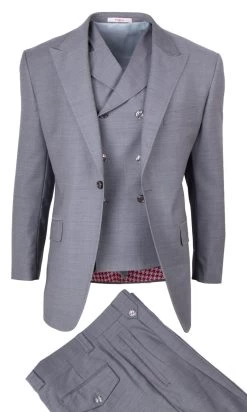 Tiglio Wide Leg Vested Italian Wool Suit - Light Grey