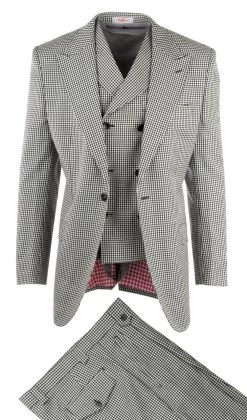 Tiglio Wide Leg Vested Italian Wool Suit - Black & White Check