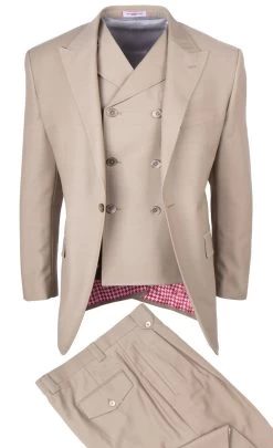 Tiglio Wide Leg Vested Italian Wool Suit - Sand