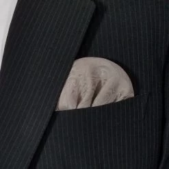 100% Silk Pre-Folded Fan Design Pocket Square Insert - Taupe Paisleys