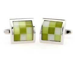 Green Checkerboard Cat's Eye Cufflinks (V-CF-50702GR) -Fashionable Costume V CF 50702GR 3 13345.1535193873