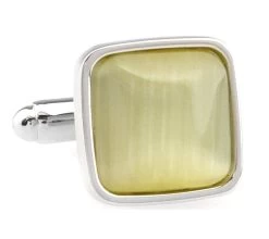 Square Light Yellow Cat's Eye Cufflinks (V-CF-51465LY-S)