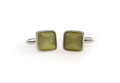 Square Light Yellow Cat's Eye Cufflinks (V-CF-51465LY-S) -Fashionable Costume V CF 51465LY S 3 78208.1535196241