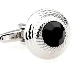 Round Center Black Crystal Cufflinks (V-CF-60058B-S)