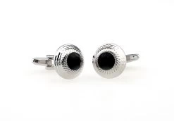 Round Center Black Crystal Cufflinks (V-CF-60058B-S) -Fashionable Costume V CF 60058B S 3 38054.1534449149