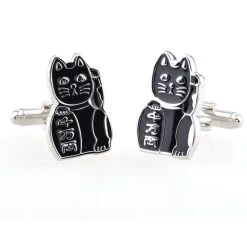 Maneki-neko Good Fortune Cat Black Cufflinks (V-CF-70962B) -Fashionable Costume V CF 70962B 3 75512.1579650071