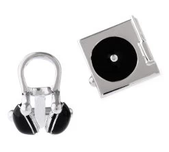 Silver Record Player With Headset Cufflinks (V-CF-70995-S)