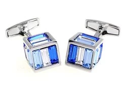 Small Blue Cubed Baguette Swarovski® Crystal Cufflinks (V-CF-C1000BL-S) -Fashionable Costume V CF C1000BL S 66730.1534289963