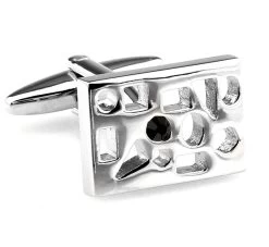 Silver Cut-Out Black Crystal Cufflinks (V-CF-C40253B-S)