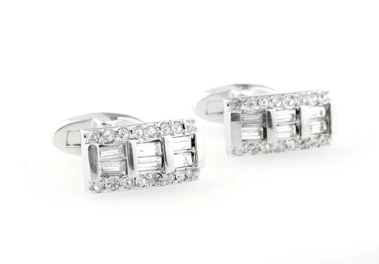 Diamond Baguettes Crystal Cufflinks (V-CF-C40327C-S) 3 Diamond Baguettes Crystal Cufflinks (V-CF-C40327C-S) - Image 3