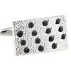 Black Crystal Hammered Silver Metal Cufflinks (V-CF-C40358B-S)