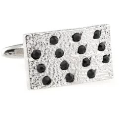 Black Crystal Hammered Silver Metal Cufflinks (V-CF-C40358B-S)