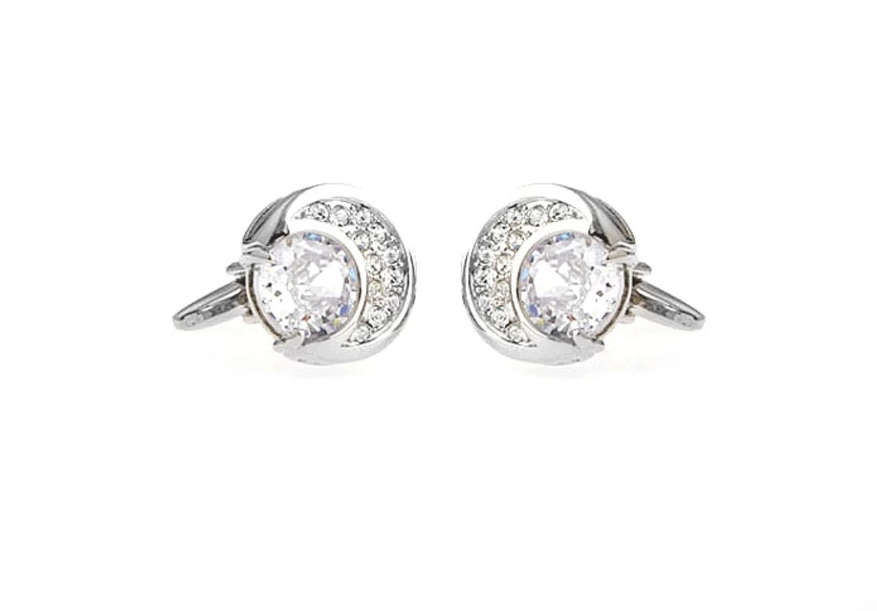 Diamond Swarovski® Crystal Moon Shape Cufflinks (V-CF-C40411C-S) 2 Diamond Swarovski® Crystal Moon Shape Cufflinks (V-CF-C40411C-S) - Image 2