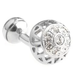 Diamond Crystal Silver Dome Cufflinks (V-CF-C40456C-S)